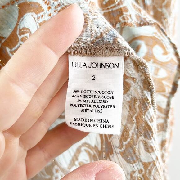 Ulla Johnson Ida Printed Cotton Blend Puff Sleeve Split-Neck Blouse Feldspar 2 - Picture 9 of 10
